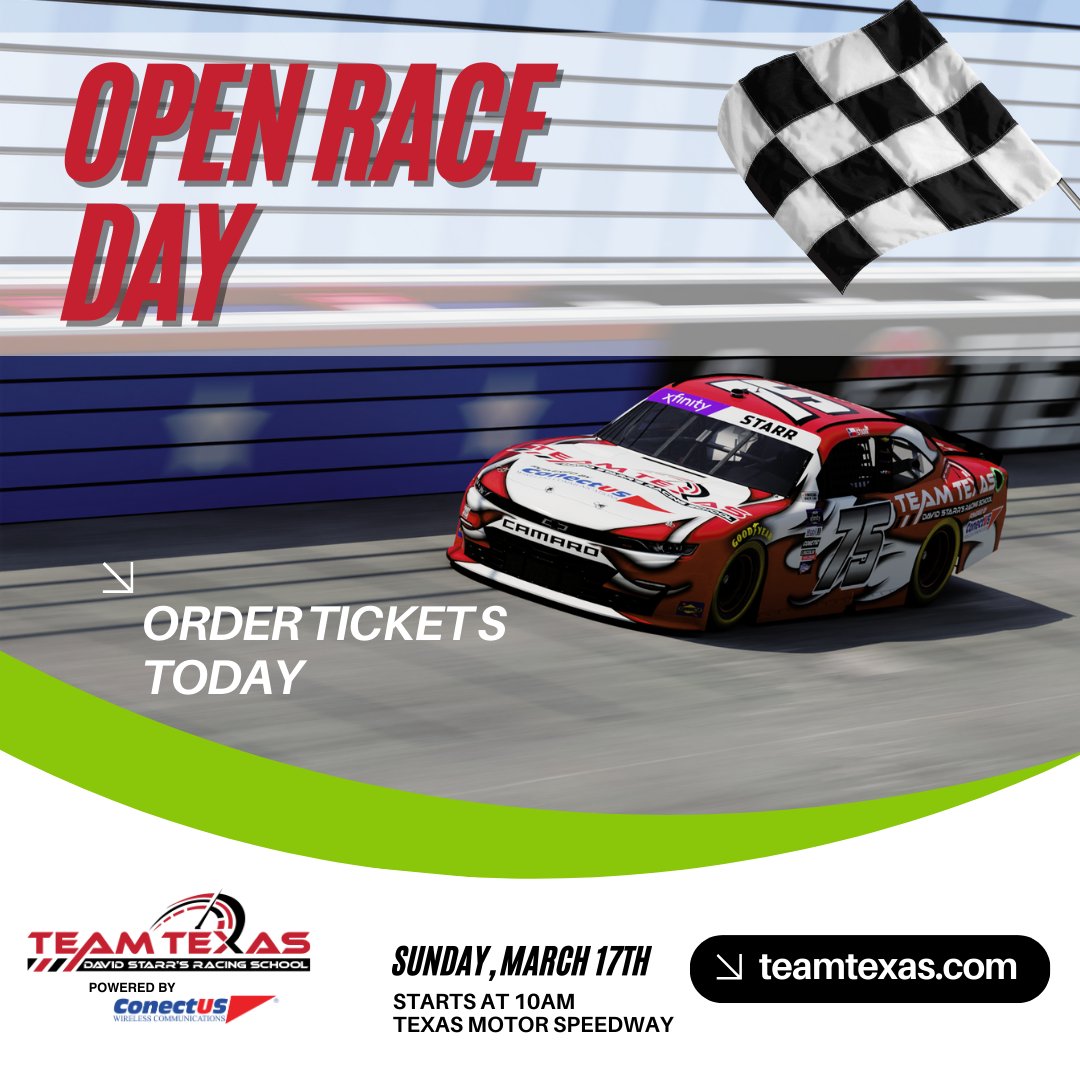 Time is running out! Limited spots are available for our March 17th NASCAR racing school event at Texas Motor Speedway. Book now to ensure you don't miss out on the experience of a lifetime! 📷📷 #LimitedAvailability #BookNow #TeamTexas #conectus @MyConectUS @starr_racing