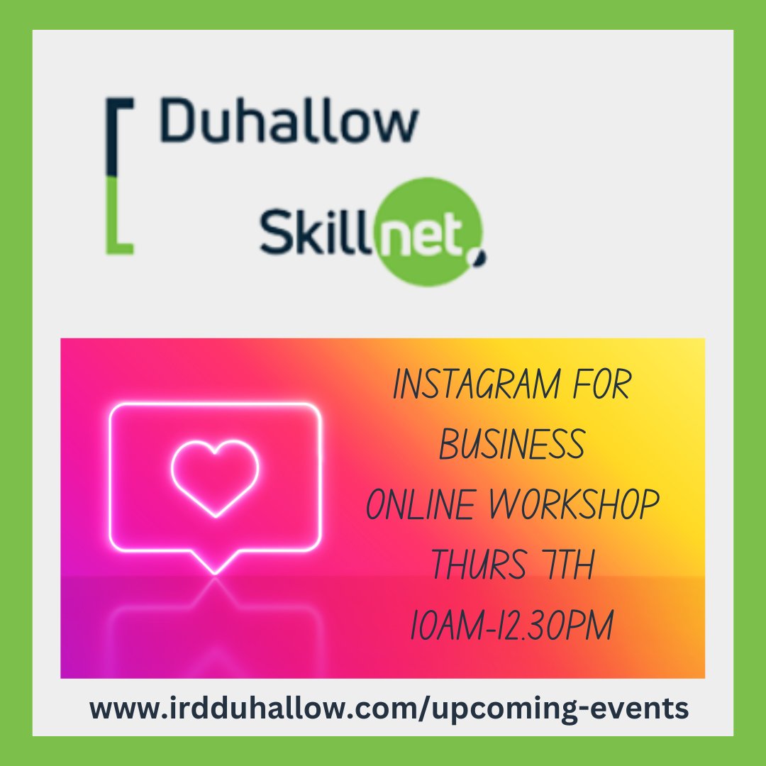 Did you know that Instagram is now users most favorite social media platform? Still time to sign up for this Thursday's online Instagram Workshop running from 10am to 12pm!

Sign up; here ➡️ irdduhallow.com/events/instagr…

#InstagramWorkshop #SocialMediaMarketing #DuhallowSkillnet