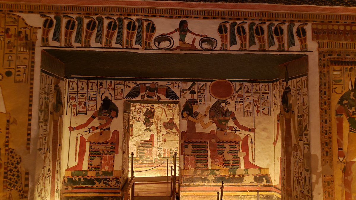 SilviaZago6's tweet photo. I was lucky enough recently to visit the splendid tomb of Queen #Nefertari (QV66), Ramses II's great royal wife (early dyn. 19), discovered by Schiaparelli in 1904. Conveying its magnificence in just 4 images is impossible, but here we go!
📸 mine
#egyptology #archaeology #egypt https://t.co/K3VdhcNF1g