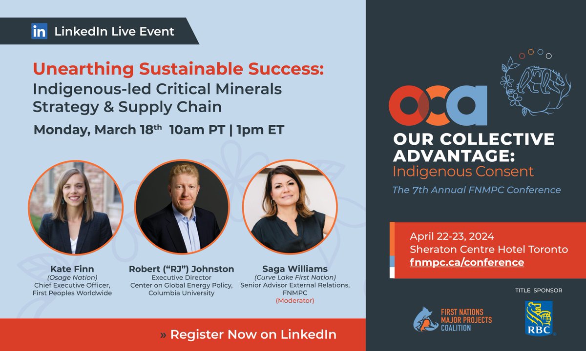 First Nations Major Projects Coalition is hosting Unearthing Sustainable Success: Indigenous-led Critical Minerals Strategy. Make sure to attend it on March 18. linkedin.com/events/unearth…