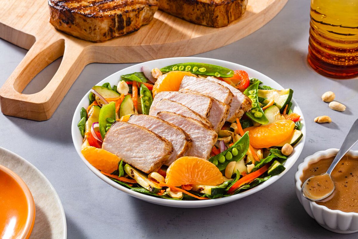 This #NationalNutritionMonth, reaching your #healthgoals doesn't have to be hard with #pork. This Asian Salad with Grilled Pork Chops is packed with 42 g of #protein, leaving you feeling full. This dish is #delicious and #nutritious. 🥗 bit.ly/49GauMy