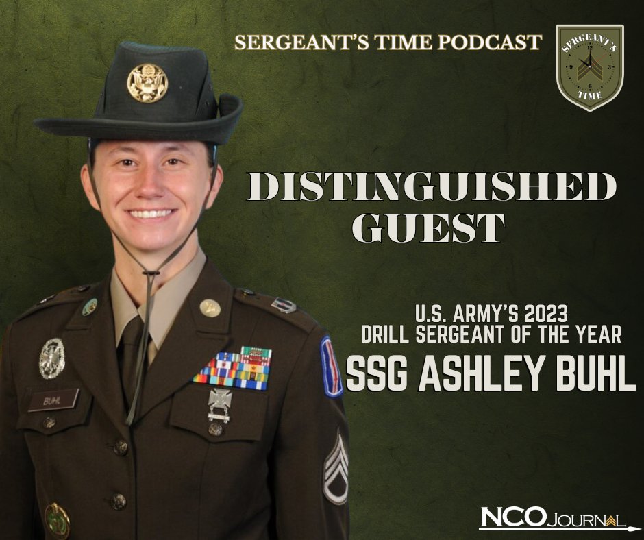 The NCO Journal is honored to announce Sergeant's Time Podcast guest, the U.S. Army's 2023 Drill Sergeant of the Year, Staff Sgt. Ashley Buhl.
Mark your calendars for March 8th, stay tuned for updates!  

#NCOJSTP #SergeantsTime #DSOY2023 
@USArmy @FORSCOM @TRADOC https://t.co/k0F4RZkSed