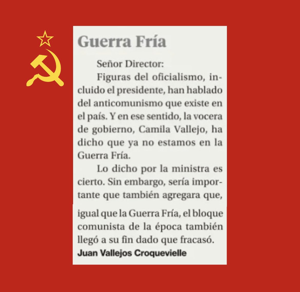 #CartaAlDirector de hoy en La Segunda sobre el anticomunismo y el fin de la Guerra Fría.