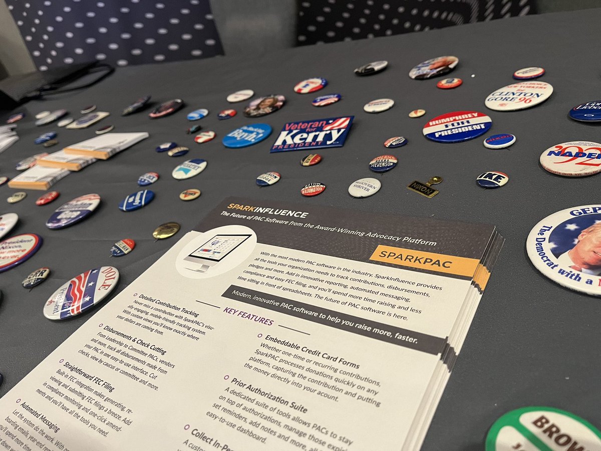 SparkInfluence's tweet image. Come visit us at the #PACConf24 resource marketplace, grab a campaign button &amp;amp; learn more about the SparkPAC software platform. Compliance, easy filing &amp;amp; more - all in one. Raise more $$, faster.
