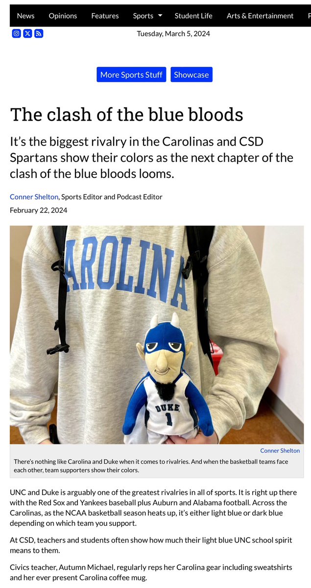 It’s the last week of college basketball regular season and that means Duke and Carolina are going head to head again. Sports editor, Conner Shelton, looks at the rivalry, recaps the first game and previews this weekend’s clash. Check it out on the Spartan Sentinel.
