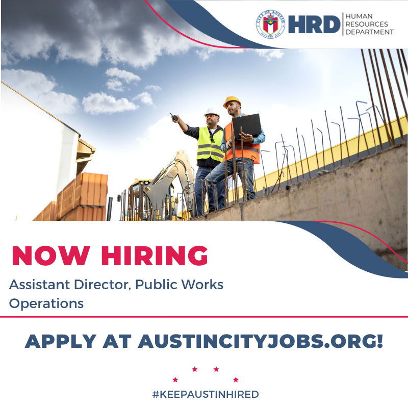 The City of Austin is seeking a highly qualified individual to fill the Assistant Director of Public Works Operations position. 

Find out more information: austincityjobs.org/postings/116593
#KeepAustinHired #directorjobs #publicworks