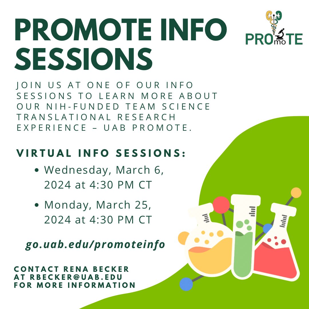 Join us this month to learn more about the PROmoTE program! 🔬🧬🧪
•
•
#KUHmmunity #stem #kuhprime #kuhresearch #kidneysarecool #clinicalresearch #summerresearchprogram #summerresearch #uabkure #biomedicalscience #biomedicalresearch