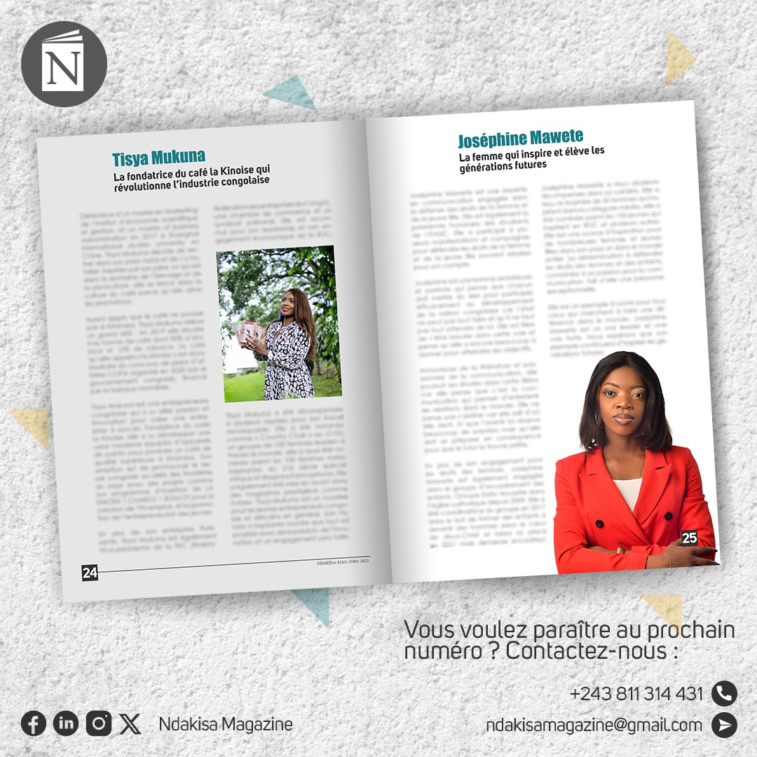 <a href="/mbuyi_don/">Don Israël H.M/ Le Coach</a> <a href="/mardi_pro/">AMINATA ÇILA 🥂🍾🥂❤️‍🔥💋💌</a> <a href="/belepeykwete01/">belepey kwete</a> Le magazine Ndakisa (<a href="/NdakisaMagazine/">NDAKISA MAGAZINE</a>) met en exergue les jeunes qui ont un impact positif dans la société. 

Ndakisa est un mot Lingala qui signifie « Modèle » ou « Exemple ».

Je lance un deuxième numéro ce mois de mars avec 70% des femmes dont une femme au cover.