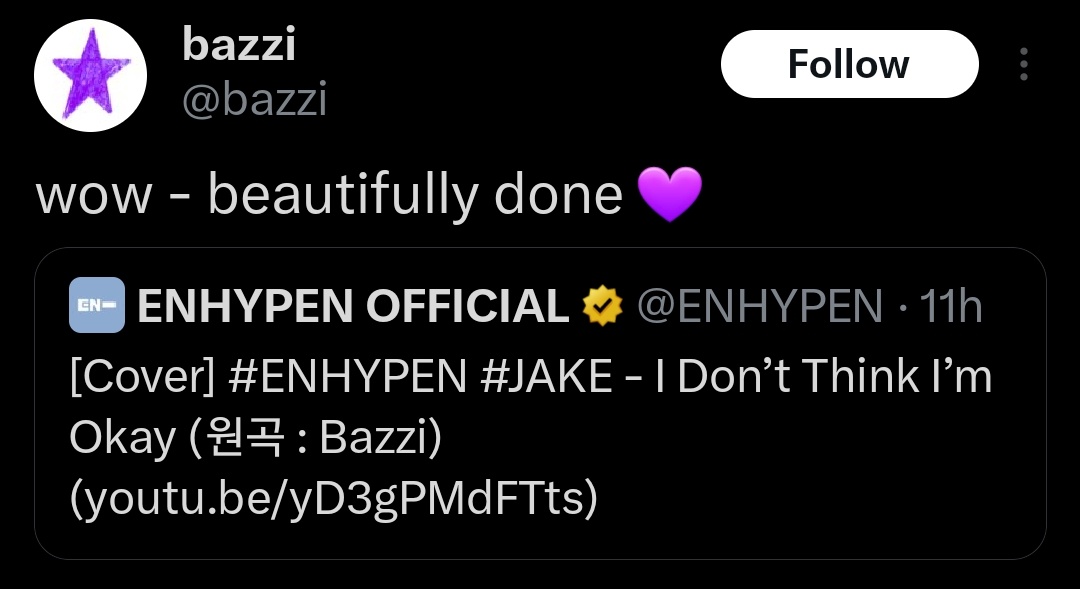 jaeyundoII's tweet photo. when the original singers of the song acknowledge jake for singing or recommending or just vibing and dancing to their song https://t.co/zVphahodmg