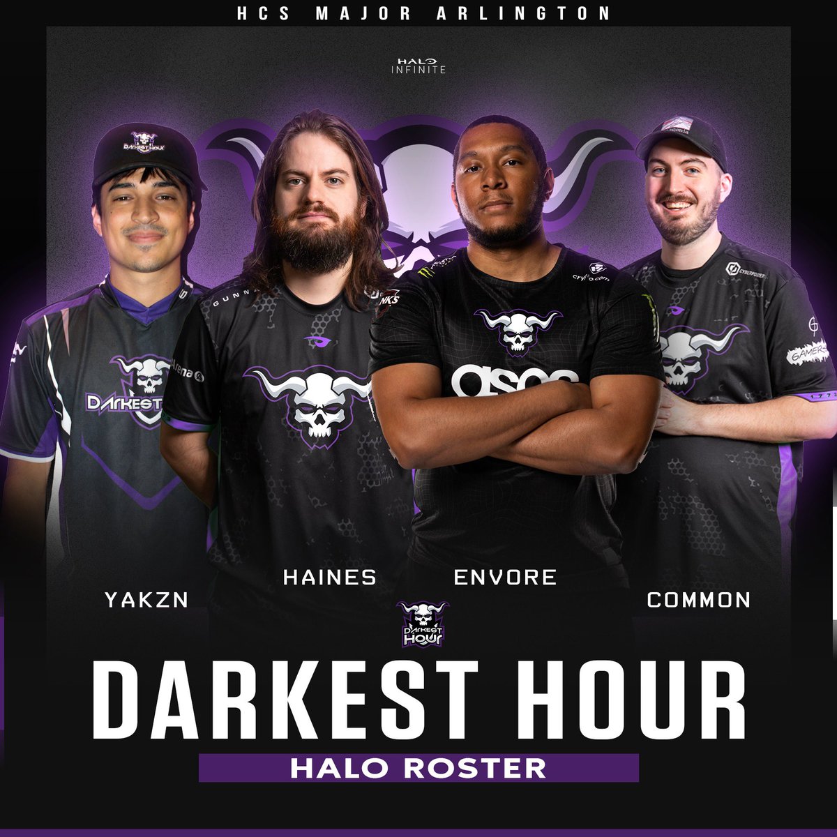 Introducing our HCS Arlington @halo roster! 😈@Yakznn 💀@Hainesssss 😈@Envore 💀@CommonCD We’re extremely proud to have these guys on board, especially with welcoming Yakzn back. We enter the open bracket with the 8th seed. #staydark