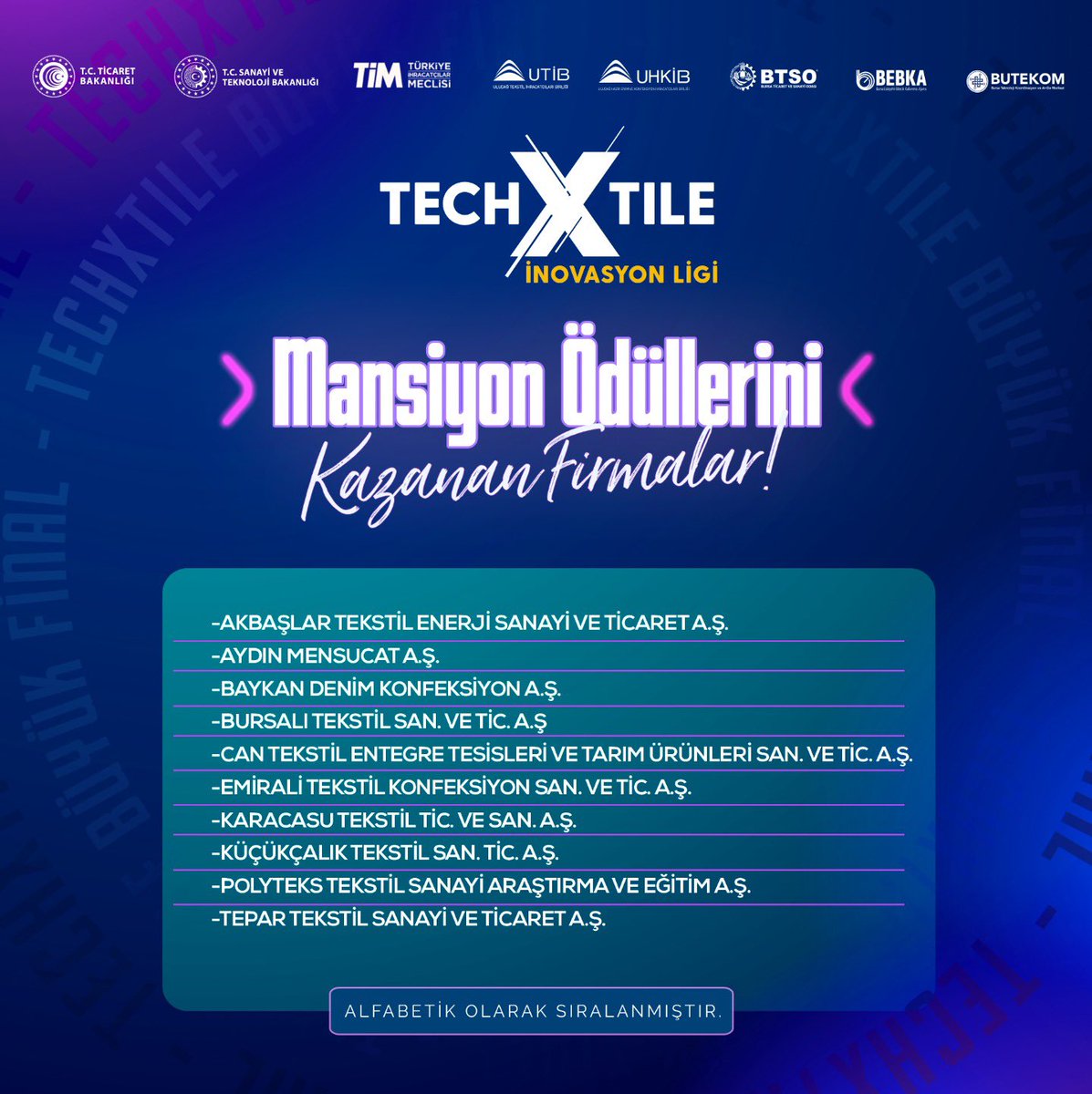 TechXtile İnovasyon Ligi’nde Mansiyon Ödülleri’ni kazanan firmaları tebrik ederiz!