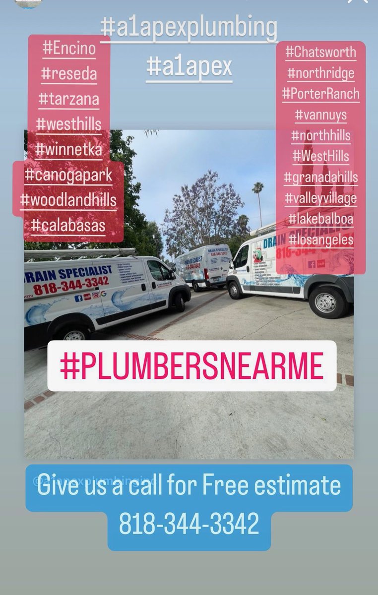 Give Us a call today for a FREE ESTIMATE ON ALL YOUR PLUMBING NEEDS !!  We have been  servicing 30 years 818-344-3342 Give us a call for all your plumbing issues  ! Clogged sewer line , area drains ! 818-344-3342 ! #SanFernandoValley #Plumbers #plUmberNearMe #reseda #tarzana #sfv