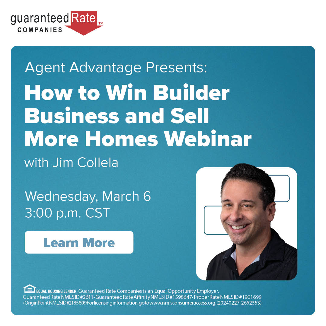 Register now for the How to Win Builder Business and Sell More Homes Webinar. Listen as Jim Collela talks about the new construction sales process and covers programs and buyer options. Join us Wednesday, March 6th at 3pm CST. Register here: ms.spr.ly/6016cTaFr