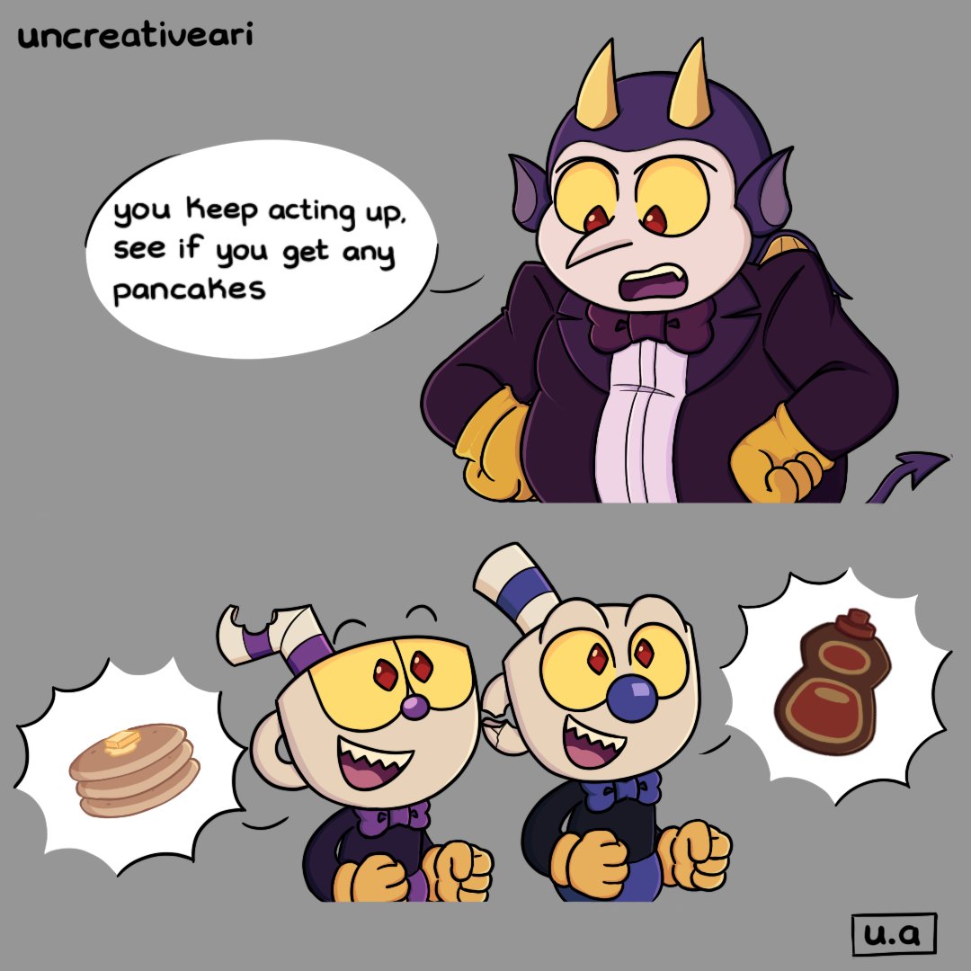uncreative_ari's tweet photo. pancakes! pancakes! 🥞
#cuphead #cupheadshow #RENEWTHECUPHEADSHOW #AVeryDevilWedding https://t.co/T7gL7dhgoU