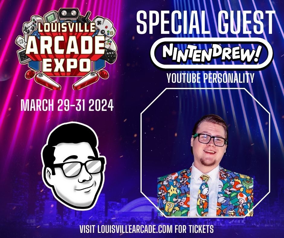 We are excited to announce YouTube personality <a href="/Nintendrew_/">Nintendrew! 🕹️✨🎮</a> will be appearing at the 2024 Louisville Arcade Expo!
Visit our website for more information louisvillearcade.com
#lax2024
#louisvillearcadeexpo
#nintendrew