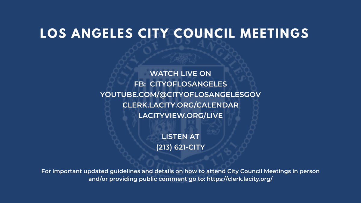 Your @LACityCouncil meeting is in session LIVE at 10 AM. Tune in to: facebook.com/CityofLosAngel… lacityview.org/live clerk.lacity.org/calendar