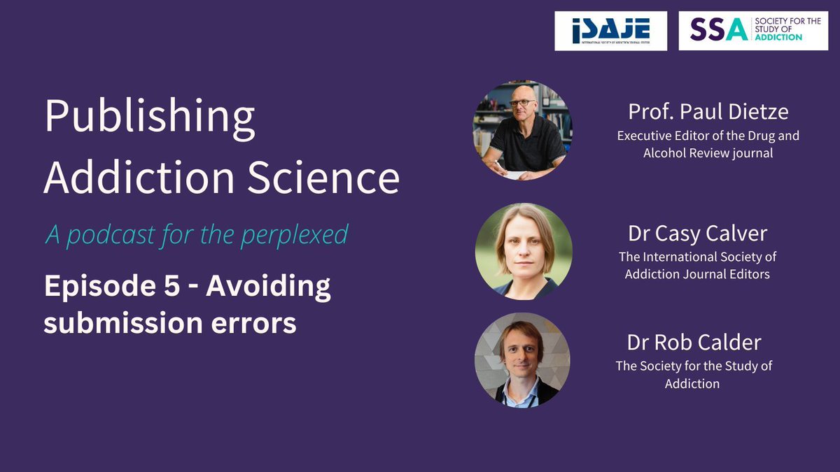 ➡️ New Publishing #Addiction Science, @CasyCalver talks to Professor Paul Dietze from @APSAD_DAR about common submission errors incl. avoiding desk-rejection and the importance of understanding the scope of the journal to which you submit. Listen here: buff.ly/49xgrvb