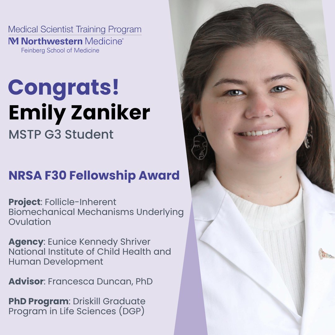 Congratulations to MSTP student Emily Zaniker on her NRSA award! @NUDuncanLab