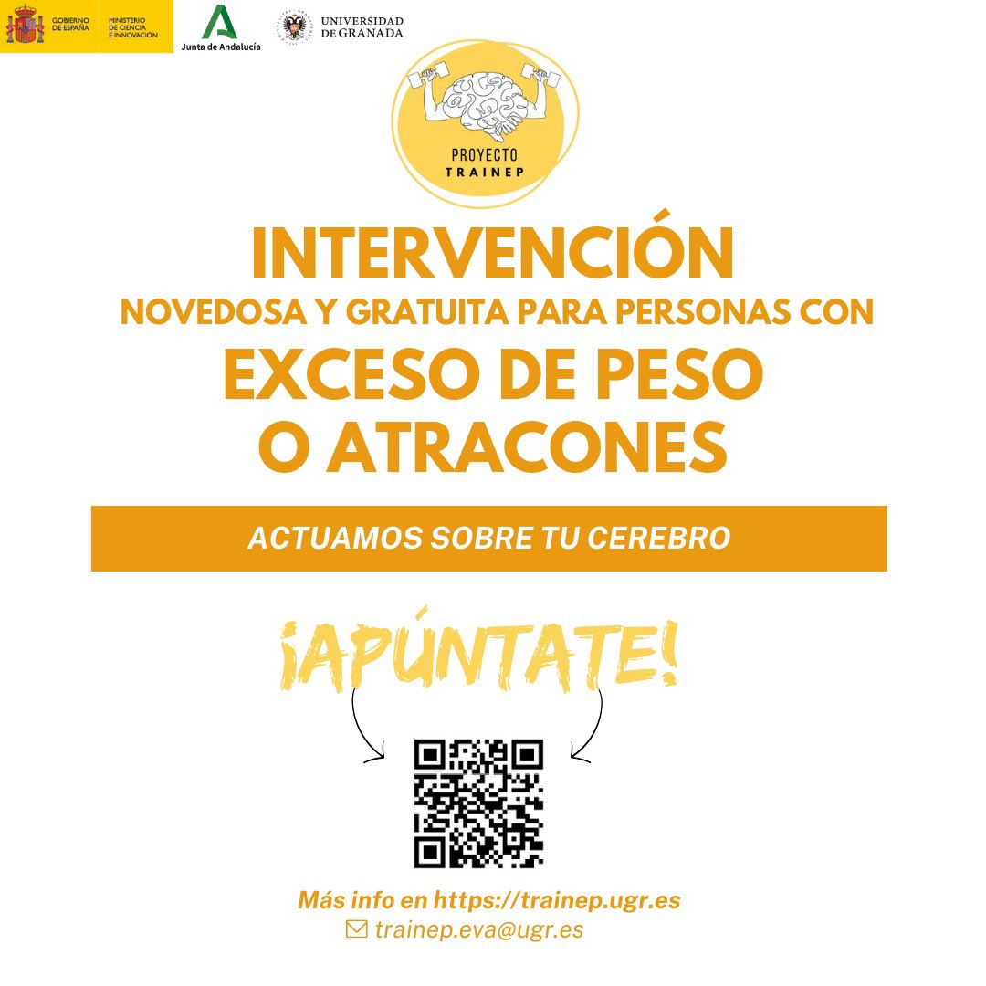 trainep_ugr's tweet image. ‼️NUEVAS INTERVENCIONES PARA PERSONAS CON EXCESO DE PESO O ATRACONES‼️ 

📍Para participar es necesario acudir a la UGR 

✍️ Participa a través de la siguiente encuesta o escaneando el código QR: encuestas.ugr.es/index.php/2976…

📩 trainep.eva@ugr.es