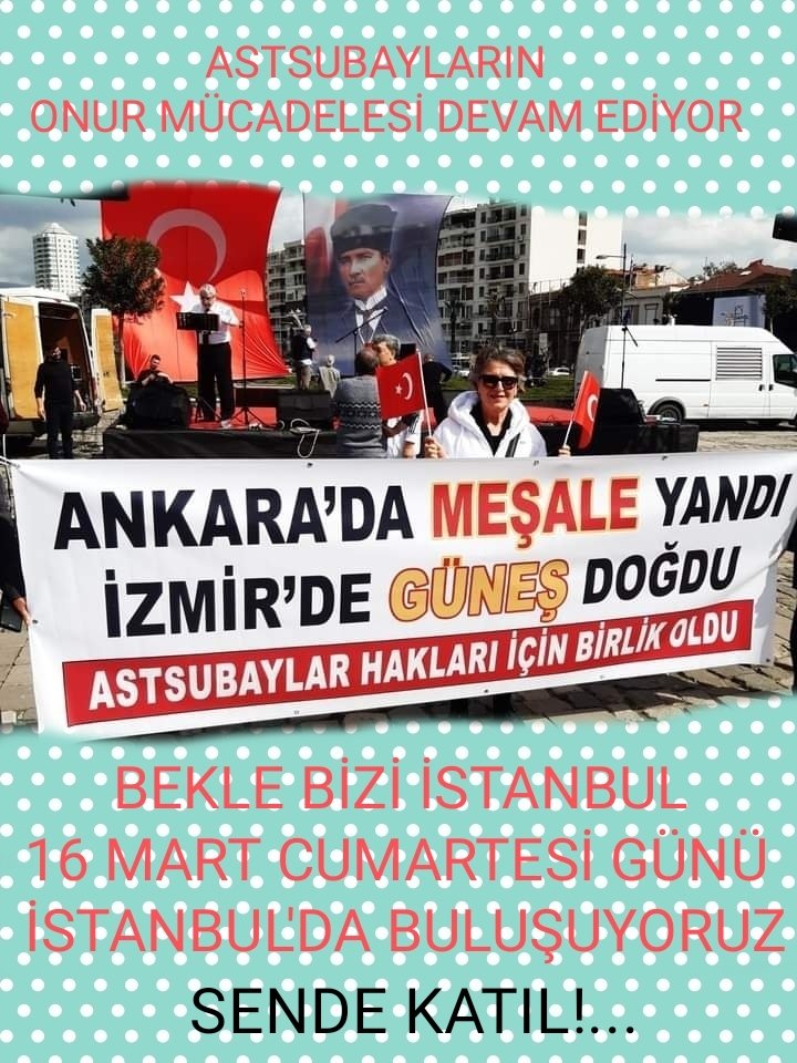 Ethem Yelken (@ethemyelken) on Twitter photo #AstsubaylarİstanbuldaBuluşuyor
16 MART CUMARTESİ GÜNÜ ASTSUBAY VE AİLELERİ İSTANBUL'DA BULUŞUYOR.
HAKSIZLIKLARA DUR DEMEK İSTİYORSAN, BAŞKALARINDAN BEKLEME... SENDE KATIL...
<a href="/RTErdogan/">Recep Tayyip Erdoğan</a>
<a href="/eczozgurozel/">Özgür Özel</a>
<a href="/YasarGulermsb/">Yaşar Güler</a>
<a href="/tcsavunma/">T.C. Millî Savunma Bakanlığı</a>
<a href="/CHPMuratBakan/">Murat BAKAN</a>
<a href="/KucukkayaIsmail/">Ismail Kucukkaya</a>
<a href="/Yilmaz_Ozdill/">Yılmaz ÖZDİL</a> #AstsubaylarİstanbuldaBuluşuyor
16 MART CUMARTESİ GÜNÜ ASTSUBAY VE AİLELERİ İSTANBUL'DA BULUŞUYOR.
HAKSIZLIKLARA DUR DEMEK İSTİYORSAN, BAŞKALARINDAN BEKLEME... SENDE KATIL...
<a href="/RTErdogan/">Recep Tayyip Erdoğan</a>
<a href="/eczozgurozel/">Özgür Özel</a>
<a href="/YasarGulermsb/">Yaşar Güler</a>
<a href="/tcsavunma/">T.C. Millî Savunma Bakanlığı</a>
<a href="/CHPMuratBakan/">Murat BAKAN</a>
<a href="/KucukkayaIsmail/">Ismail Kucukkaya</a>
<a href="/Yilmaz_Ozdill/">Yılmaz ÖZDİL</a>