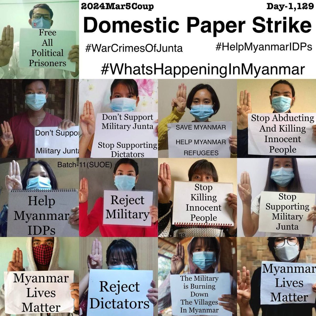 Daily anti-coup revolutionary domestic strike by pro-democracy CDMer teachers from Sagaing University of Education as 1,129th day.  #2024Mar5Coup #FacebookDown #WhatsHappeningInMyanmar