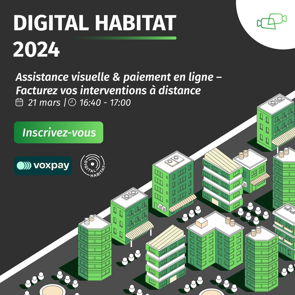 [ Salon <a href="/DigitalHabitat_/">Digital Habitat</a> ]
Assistance visuelle &amp; paiement en ligne – Facturez vos interventions à distance ! 🤳💳 Découvrez comment en participant à notre webinar 👉 digital-habitat.club/fr/page/parten…

#digitalhabitat #digitalhabitat2024 #event #online #habitat #digital #innovation