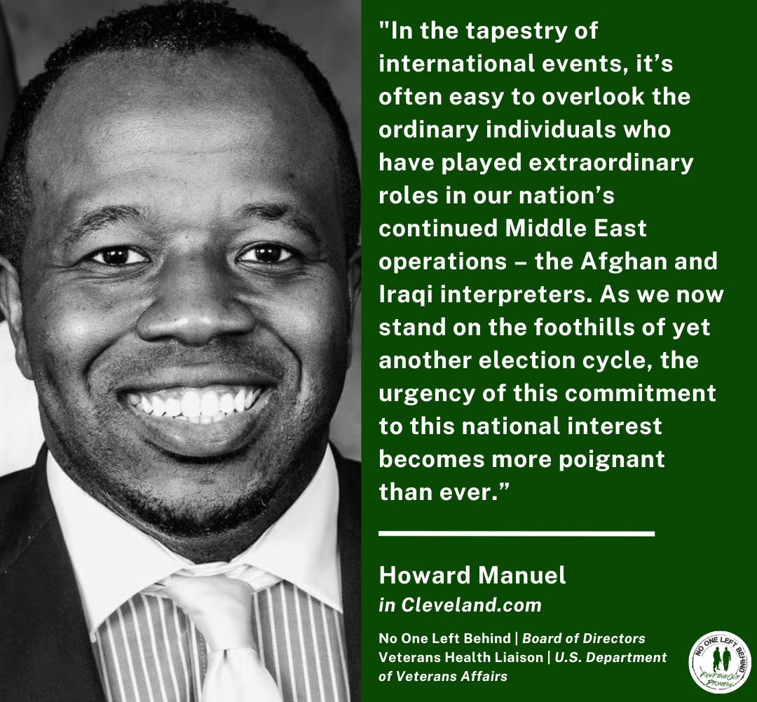 In a recent cleveland.com opinion piece, Howard Manuel, a member of <a href="/n1leftbehind/">No One Left Behind</a>'s Board of Directors, emphasizes the critical importance of upholding America's promise to our Afghan and Iraqi allies.

READ: cleveland.com/opinion/2024/0…