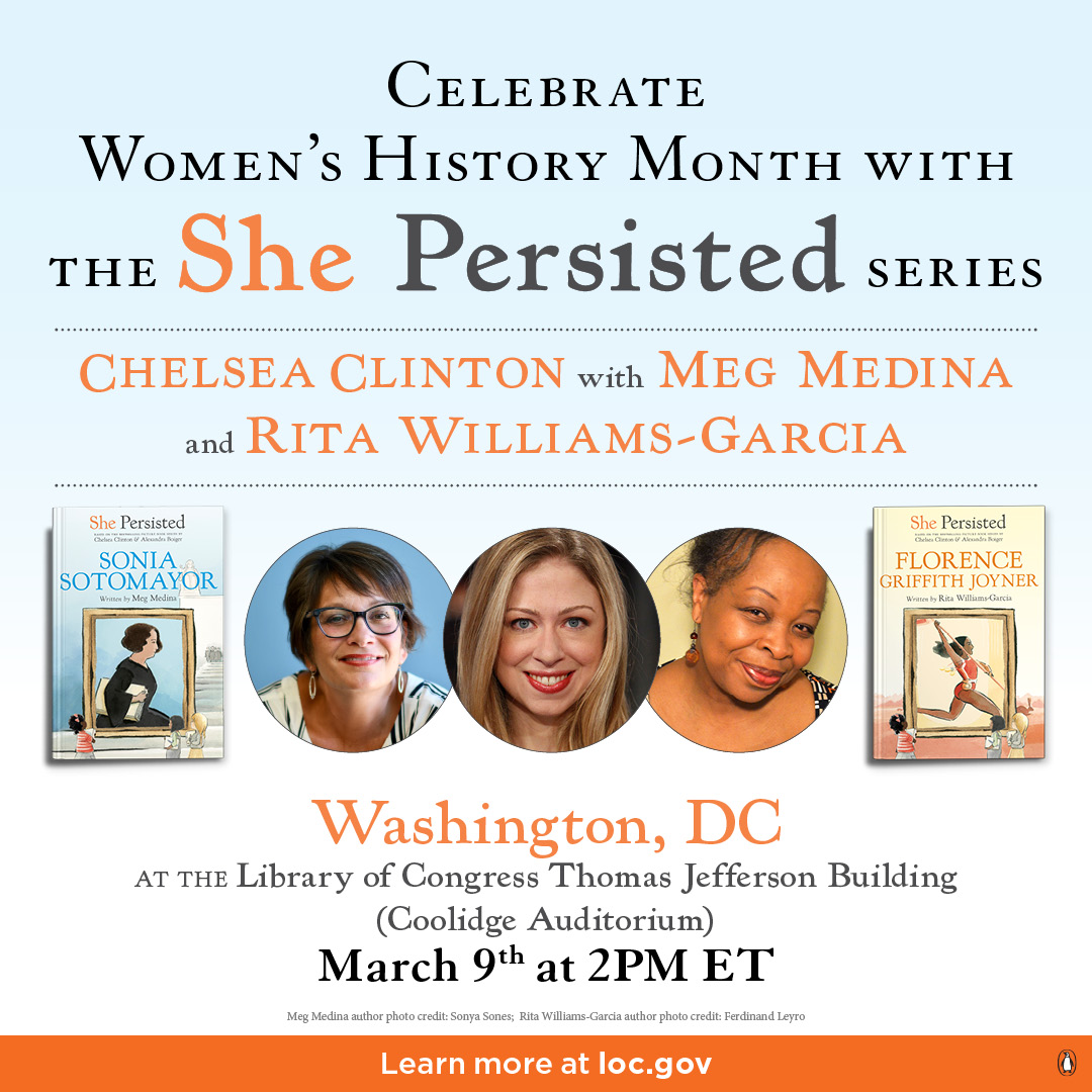 Happy Women’s History Month! I hope to see you in DC this weekend for our discussion with @OneCrazyRita and Meg Medina.

Get your tickets here: shepersistedbooks.com