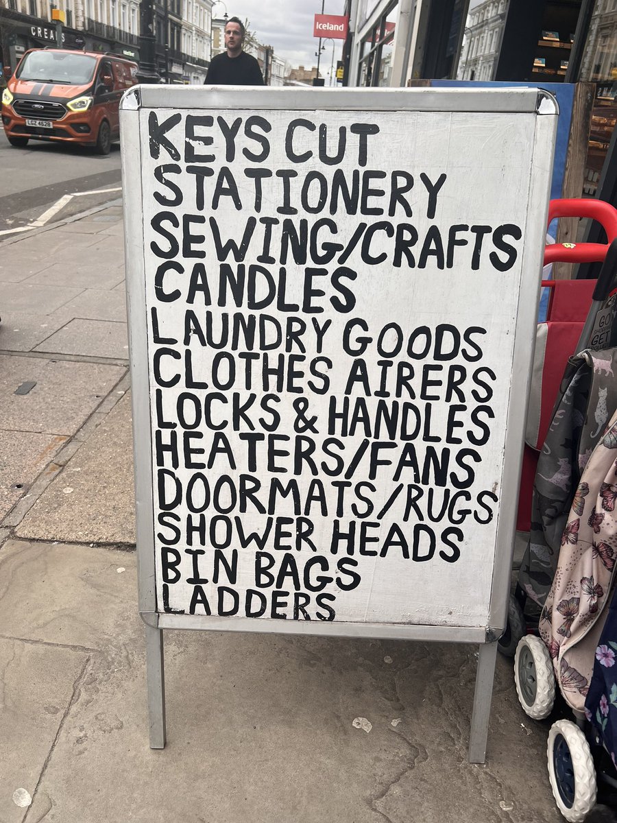 Don’t you wish every town had a shop like this? When you stock thousands of essential things, it’s important to be random with your advertising. Brilliant shop. #KentishTown