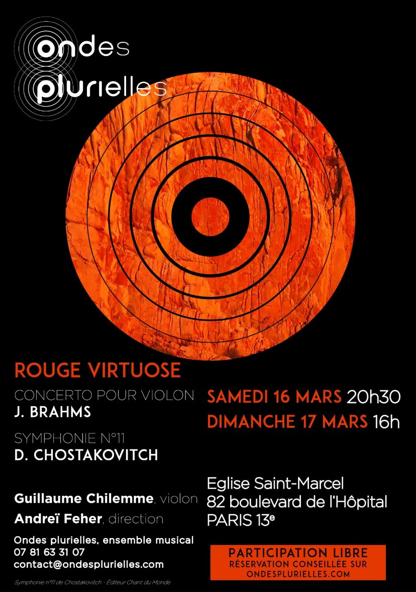 Coup de pub pour « nos » prochains concerts, les 16 et 17 mars en l’église St Marcel (Paris 13e) avec Brahms et la 11e de Shosta ❤️🔥🩸sous la baguette d’Andreï Feher et l’archet de Guillaume Chilemme 🥵tarif libre résa conseillée ! #concertparis #shosta #chosta #ondesplurielles