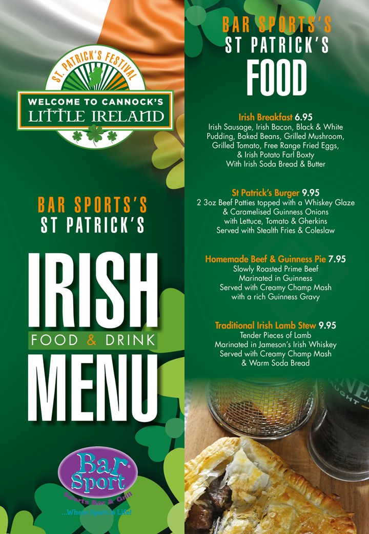 Barsport's tweet photo. ππ Our St. Patrick's Irish Food & Drink Menu launches tomorrow! π½οΈπ»
Get ready for a taste of Ireland right here @barsport Cannock π
#stpatricksday #irishmenu #cannock #thecraic #ireland #irishdrinks #irishfood https://t.co/QuSumRMZIu