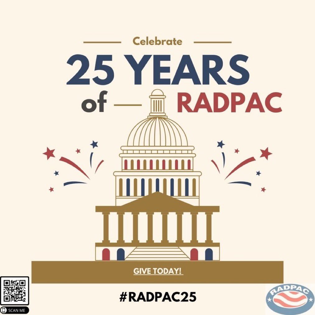 Today is the 25th anniversary of <a href="/RADPAC/">RADPAC</a>’s founding. 

A $25 contribution will commemorate the 25 years since RADPAC started advocating for #Radiology and its #patients. 

Help ensure that the next 25 yrs are just as impactful! 

radiologyadvocacy.org/SitePages/Cont…

#RADPAC25 #MarchRadness