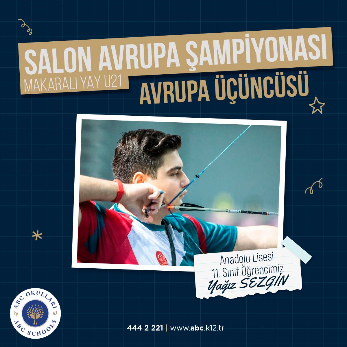 11.sınıf ögrencimiz Yağız SEZGİN Hırvatistan’ın Varazdin kentinde gerçekleşen 2024 Salon Avrupa Şampiyonası’nda Makaralı Yay U21 Erkekler kategorisinde Avrupa Üçüncüsü olmuş ve bronz madalya kazanmıştır. Öğrencimizi tebrik ediyor, başarılarının devamını diliyoruz!