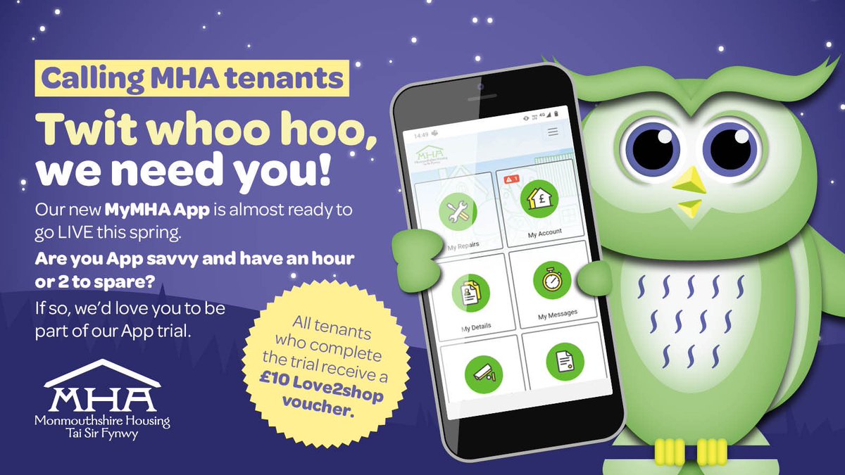 We want to ensure our App is customer friendly & easy to use, & we iron out any niggles before going live & we need YOUR help ! If you fancy being one of our App guinea pigs contact emma.gallo@monmouthshirehousing.co.uk to find out more. #MyMHA #MHAtenantsonly