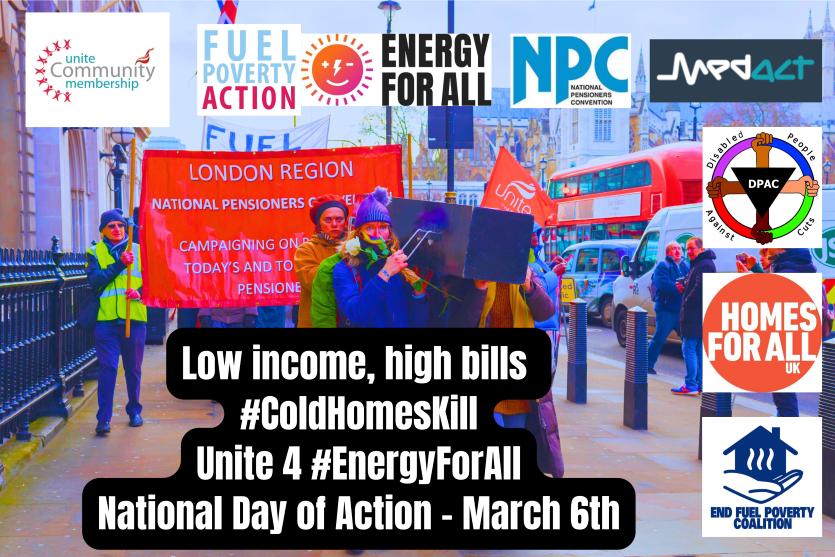 Resist the Spring Budget because #ColdHomesKill ❄️

Join us in our day of action TOMORROW!

Health workers, pensioners, disabled people and tenants will come together to #Unite4EnergyForAll

Find an event near you: fuelpovertyaction.org.uk