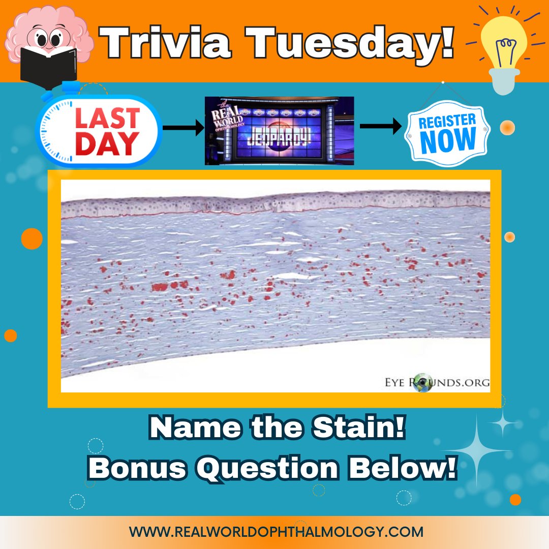 Happy #TriviaTuesday ! 

Which of the following stains can be used to identify granular corneal dystrophy?🤔

Reference image: webeye.ophth.uiowa.edu/eyeforum/atlas…