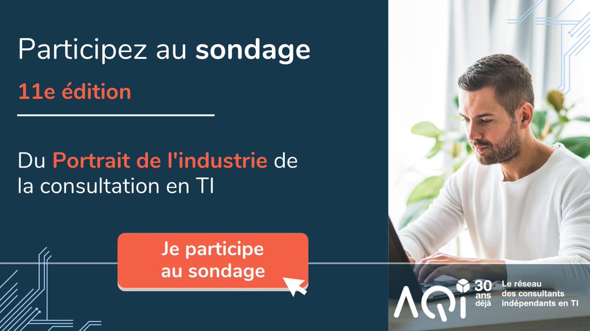 📝 La 11e édition du Portrait de l'industrie de l'AQIII Complétez l'enquête d'une durée de 10 min et courez la chance de remporter de superbes prix de présence lors de la révélation du portrait au mois de juin ! Cliquez ici ➡️ vu.fr/Cbicm #AQIII #consultants #TI