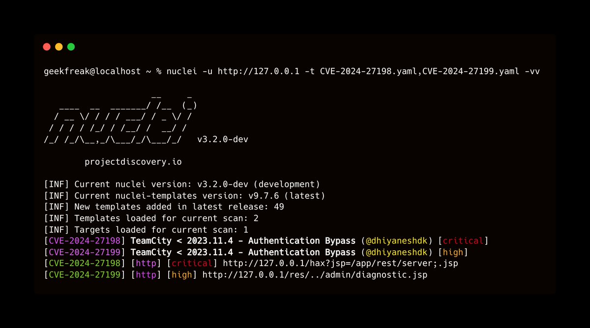 DhiyaneshDK's tweet image. Scan for JetBrains TeamCity Authentication Bypass Vulnerabilities using @pdnuclei 

CVE-2024-27198 (Critical) - github.com/projectdiscove…

CVE-2024-27199 (High) - github.com/projectdiscove…

#pdteam #hackwithautomation #jetbrains #CVE