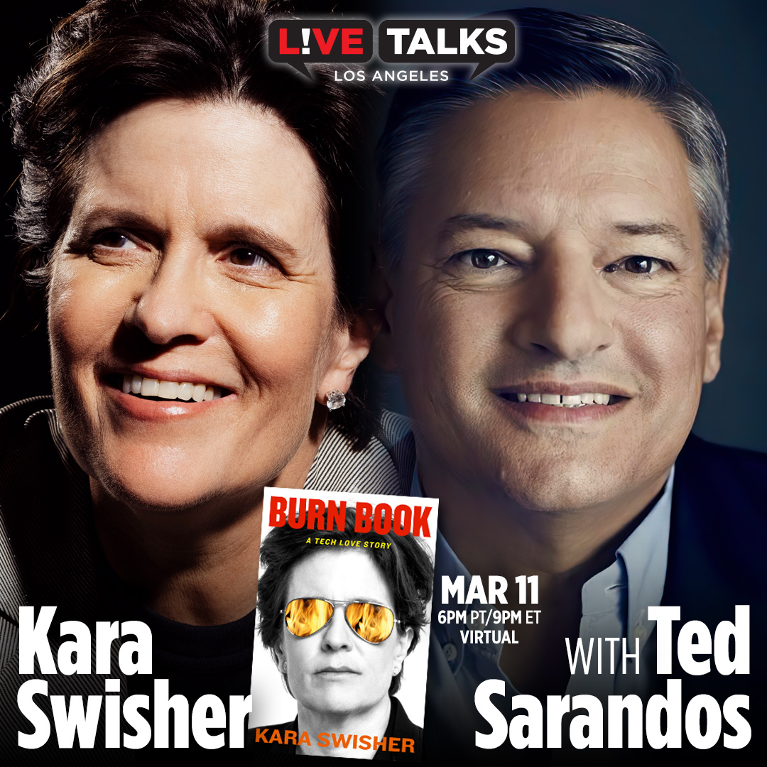 If you missed our event last night with @karaswisher in conversation with #TedSarandos discussing her book, 'Burn Book, A Tech Love Story' Virtual event airs March 11, includes signed book: livetalksla.org/events/kara-sw… Or just get a signed book here: livetalksla.square.site/product/kara-s…