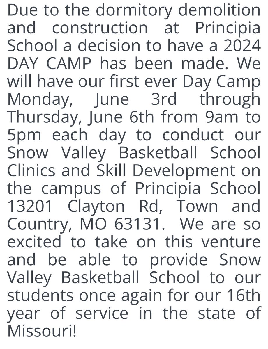 🚨🚨PLEASE READ FOR AN IMPORTANT ANNOUNCEMENT FROM SNOW VALLEY 🚨🚨

To register for our day camp, please visit our website snowvalleymissouri.com