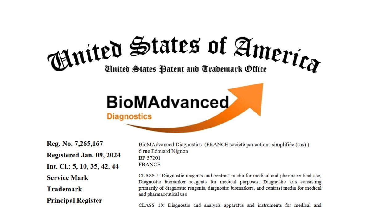 BioMAdvanced's tweet image. “BioMAdvanced Diagnostics” and its logo have been successfully registered as Trademarks in the United States of America. 

Another step in our journey towards delivering great diagnostics solutions to transplanted patients and their clinicians around the world!

#medtech #nantes