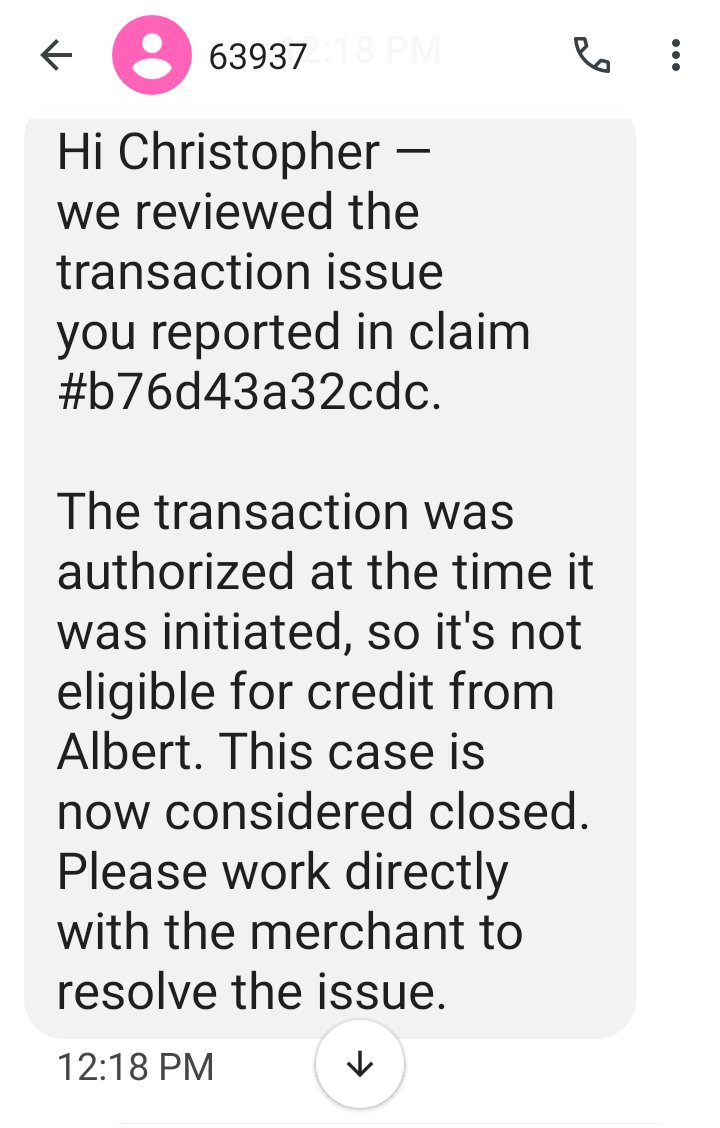 millenial_black's tweet photo. Do not use the @albertapp they will not advocate for you. Was looped into a rental scam due to a coworker and they stated i would have to go to the merchant. Who was the scamming coworker. Not worth the money wasted and not worth $15 a month https://t.co/dMtbTBWhVW