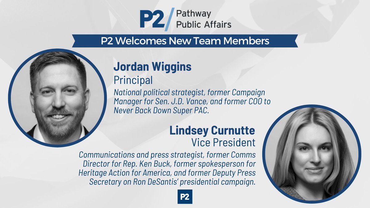 We’re excited to announce the addition of <a href="/Jpwiggins1/">Jordan Wiggins</a>  &amp; <a href="/lindseycurnutte/">Lindsey Curnutte</a>. As Principal, Jordan will advise clients &amp; lead new projects for the firm. Lindsey will serve as VP, bringing insightful comms &amp; press strategy.

Read the press release here:
p2publicaffairs.com/p2-welcomes-jo…