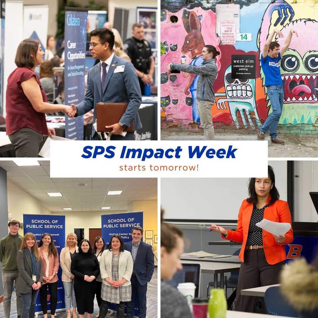 Hey everyone! We’re so excited to kick off SPS Impact Week starting tomorrow, March 6! 🥳 

Please DM us <a href="/BoiseStateSPS/">Boise State School of Public Service</a> with any photos or videos you take this week! We’d love to re-share them! 🧡

If you haven’t yet RSVP’d, you can do so at the link in our bio. 🔗