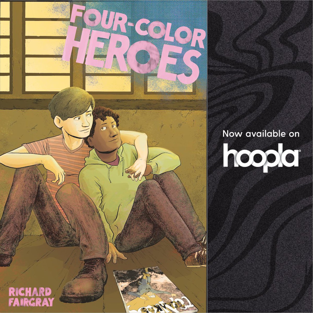 Have a #library card? @Fanbase_Press’ GLAAD-nominated @4ColorHeroesGN is available at your library on @hoopladigital! 2 boys from wildly different worlds find love & self-discovery through #comics (@RichardFairgray) #LGBTQIA #MentalHealth #GraphicMedicine hoopladigital.com/title/15926779