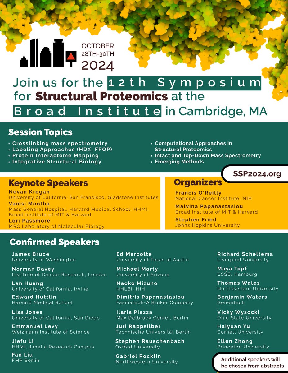 12th Symposium for Structural Proteomics @BroadProteomics @broadinstitute ssp2024.org