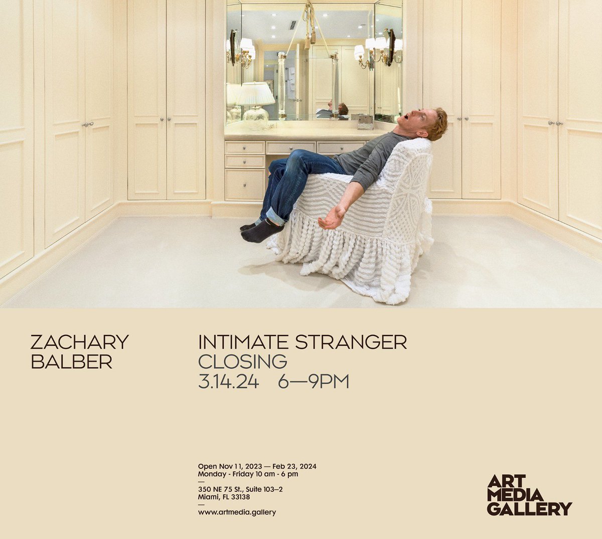 Save the date!!! Closing reception: 
March, 14/2024  at 6 - 9 pm 
INTIMATE STRANGER  by artist Zachary Balber artmedia.gallery/exhibitions/st… #zacharybalber #artmediagallery #artmiami #miamiart #artbaselseason #gadyalroy #photooftheday