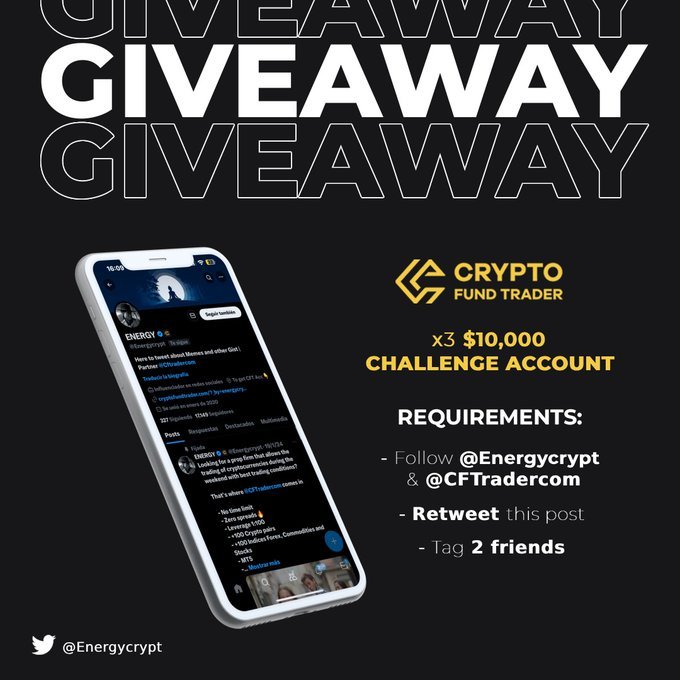 'CFT NEWS' 3 x $10,000 Challenge Account GIVEAWAY Instructions: - Follow @MrDakoCFT & @CFTradercom - Follow @Energycrypt & @Marresecira - Retweet and Like this post - Tag 3 Friends not influencers Use Code 'ENERGY8' for 8% off on all challenges cryptofundtrader.com/?_by=energycry…