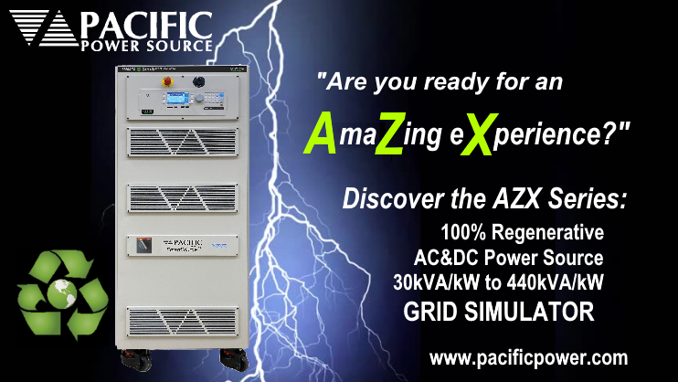 Discover the AmaZing AZX Series regenerative grid simulator with electronic load option from Pacific Power Source. These high power, bidirectional power sources can return energy produced by distributed generator devices like solar inverters or bidirectional EV Chargers back to