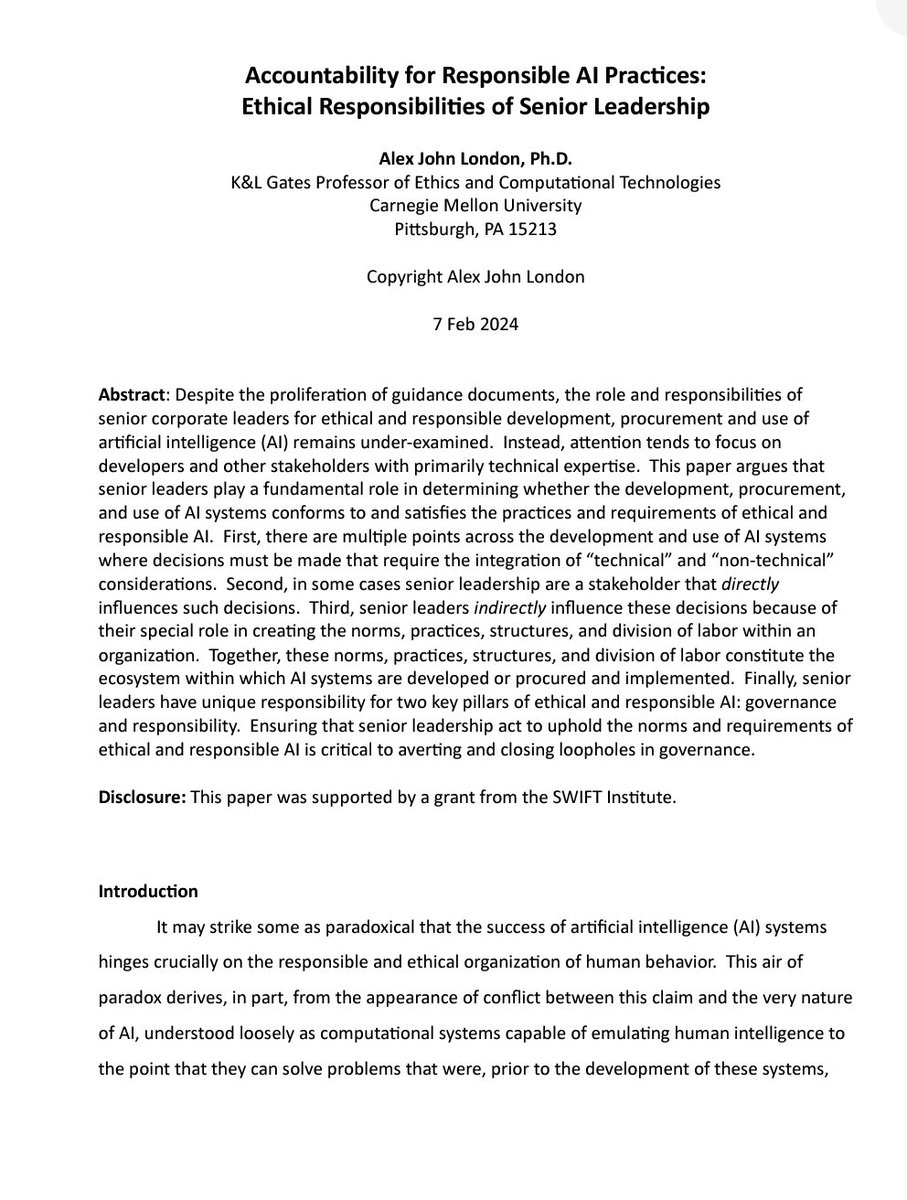 Accountability for Responsible AI Practices: Ethical Responsibilities of Senior Leadership papers.ssrn.com/sol3/papers.cf… via <a href="/AlexJohnLondon/">Alex John London</a>
